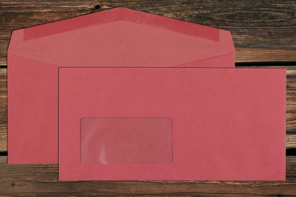 Kuvertierhüllen mit Fenster DL 110x220 mm Nassklebend Recycling Rot 75 g/qm